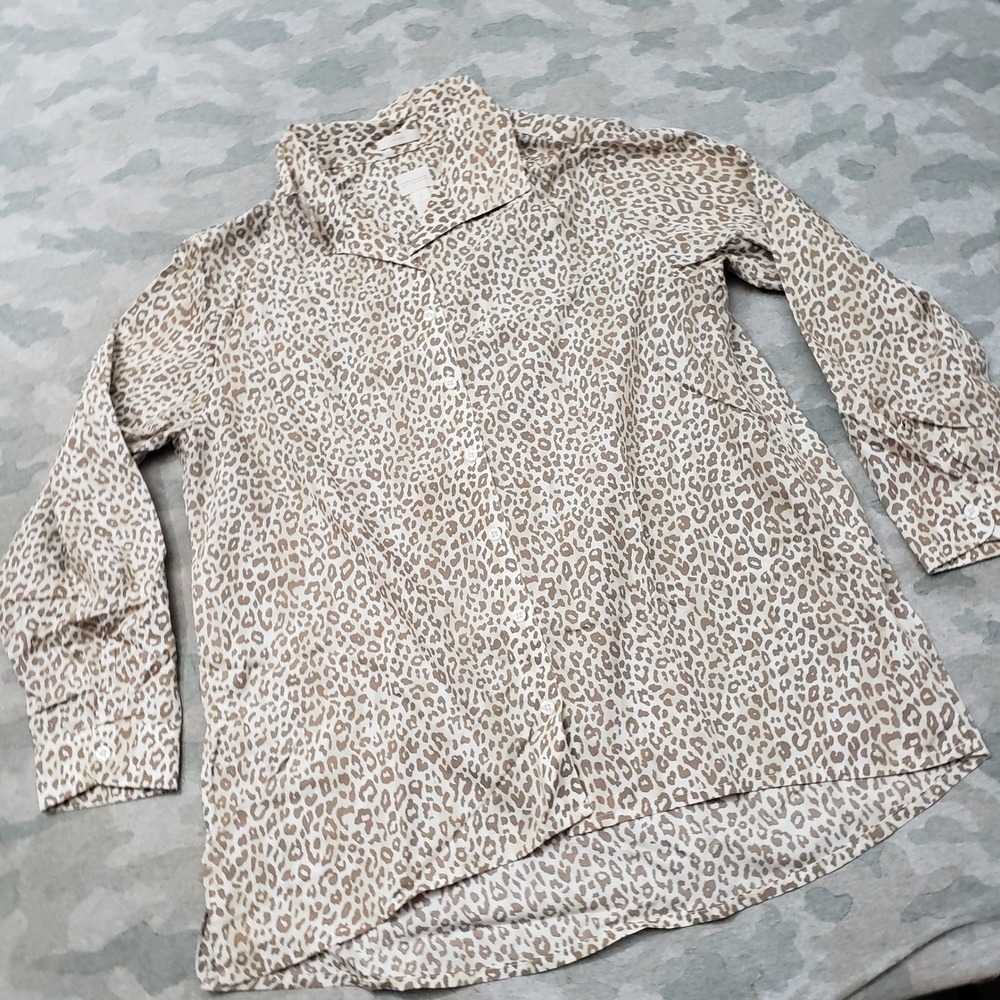 Chico's Top Womens 3 Tan No-Iron Leopard Print Long Sleeve Button-Up